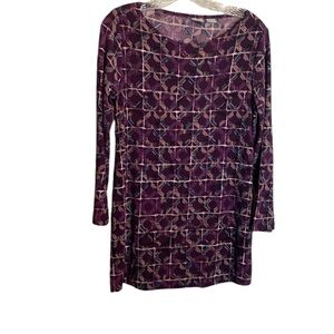 Chico’s Travelers Women Top SZ 0 Long Sleeve Scoop Neck Purple Geometric Stretch